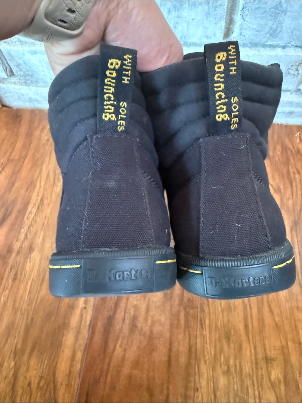 Dr. Martens Black Canvas High-Top Sneakers with Yellow Stitching Loop